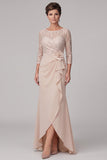 Vestido de madre de la novia de camisa de camisa de vaina champán de cuello redondo 3/4 de encaje