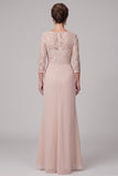 Vestido de madre de la novia de camisa de camisa de vaina champán de cuello redondo 3/4 de encaje