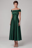 Vestido de Madre de la novia de satén fruncido verde oscuro en línea A con pedrería