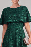 Vestido de madre de la novia midi verde oscuro con escote redondo y cuello redondo