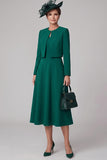 Vestido de madre de la novia verde oscuro de cuello redondo de cuello en forma de té con bolero