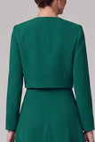 Vestido de madre de la novia verde oscuro de cuello redondo de cuello en forma de té con bolero
