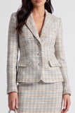Vestido de trabajo de dos piezas con solapa muescada de dos piezas y cruzadura simple de cuadros gris azul