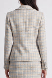 Vestido de trabajo de dos piezas con solapa muescada de dos piezas y cruzadura simple de cuadros gris azul