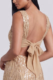 Vestido corto de cóctel de lentejuelas de cuello cuadrado Golden Bodycon