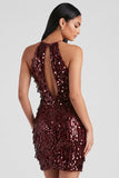 Vestido de cóctel corto con lentejuelas Body Hooder con flecos Borgoña