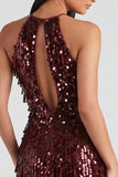 Vestido de cóctel corto con lentejuelas Body Hooder con flecos Borgoña