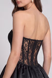 Corsé negro sin tirantes con dobladillo burbuja Vestido de cóctel corto con encaje