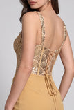 Corsé Dorado Bodycon Chiffon Vestido Corcho Corto Fruncido con Lentejuelas