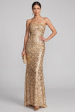Vestido de noche Maxi Sirena sin tirantes dorados con lentejuelas brillantes
