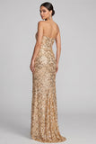 Vestido de noche Maxi Sirena sin tirantes dorados con lentejuelas brillantes