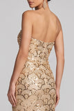 Vestido de noche Maxi Sirena sin tirantes dorados con lentejuelas brillantes