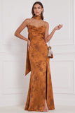 Vestido de dama de honor Maxi estampado de maquila de honor de funda naranja quemado con abertura lateral