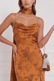 Vestido de dama de honor Maxi estampado de maquila de honor de funda naranja quemado con abertura lateral