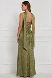 Vestido de dama de honor Maxi sin tirantes y arrugado con funda oliva y abertura lateral