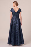 Vestido largo de madre de la novia, vestido largo de madre de novia con escote en V y escote en V azul marino