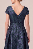 Vestido largo de madre de la novia, vestido largo de madre de novia con escote en V y escote en V azul marino