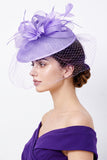 Crinolina Lila Loops Birdcage Grilling Grill Fascinator con plumas
