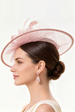 Sombrero fascinator con malla de flor de crinolina de champán con plumas