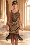 Vestido midi de los años 20 con delincuencia verde oscuro con escote en V y flecos