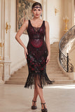 Vestido midi de los años 20 con delincuencia verde oscuro con escote en V y flecos