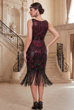 Vestido midi de los años 20 con delincuencia verde oscuro con escote en V y flecos