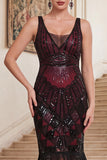 Vestido midi de los años 20 con delincuencia verde oscuro con escote en V y flecos