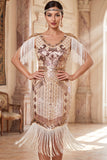 Vestido de flapper midi de los años 20 con flapper y aletas de albaricoque de escote en V