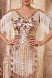 Vestido de flapper midi de los años 20 con flapper y aletas de albaricoque de escote en V