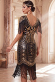 Vestido de flapper midi de los años 20 con flapper y aletas de albaricoque de escote en V