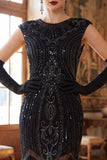 Vestido Flapper de los años 20 con flecos de cuello redondo verde oscuro con flecos