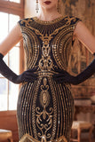 Vestido Flapper de los años 20 con flecos de cuello redondo verde oscuro con flecos