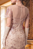 Vestido de los años 20 con camisa de manga en V y escote en V con escote en V y manga corta