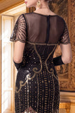 Vestido de los años 20 con camisa de manga en V y escote en V con escote en V y manga corta