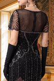 Vestido de los años 20 con camisa de manga en V y escote en V con escote en V y manga corta
