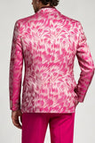Trajes de baile de graduación de dos piezas con solapa de muesca fucsia con solapa estampada