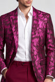 Trajes de baile de graduación de dos piezas con solapa de muesca fucsia con solapa estampada