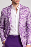 Trajes de baile de graduación de dos piezas con solapa de muesca fucsia con solapa estampada