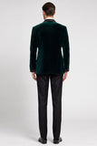 Traje de graduación de dos piezas, chala de satén de terciopelo verde oscuro