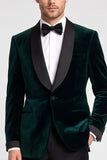 Traje de graduación de dos piezas, chala de satén de terciopelo verde oscuro