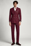 Trajes de baile de fin de curso de dos piezas de solapa Burgundy Peak
