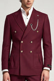 Trajes de baile de fin de curso de dos piezas de solapa Burgundy Peak