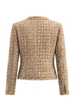 Vestido de trabajo de tweed dorado de manga larga de un solo pecho con bolsillos