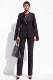 Trajes de solapa de dos piezas de pantraje negro con solapa de dos piezas, mono de mujer de pecho simple