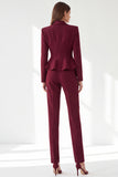 Trajes de mujer Peplum de dos piezas peplum de dos piezas con solapa en solapa con chal burdeos