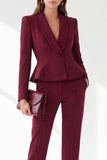 Trajes de mujer Peplum de dos piezas peplum de dos piezas con solapa en solapa con chal burdeos