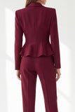 Trajes de mujer Peplum de dos piezas peplum de dos piezas con solapa en solapa con chal burdeos