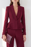 Trajes de mujer Peplum de dos piezas peplum de dos piezas con solapa en solapa con chal burdeos