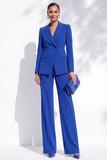Trajes de mujer de dos piezas, solapa azul azul con pico real
