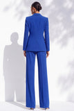 Trajes de mujer de dos piezas, solapa azul azul con pico real